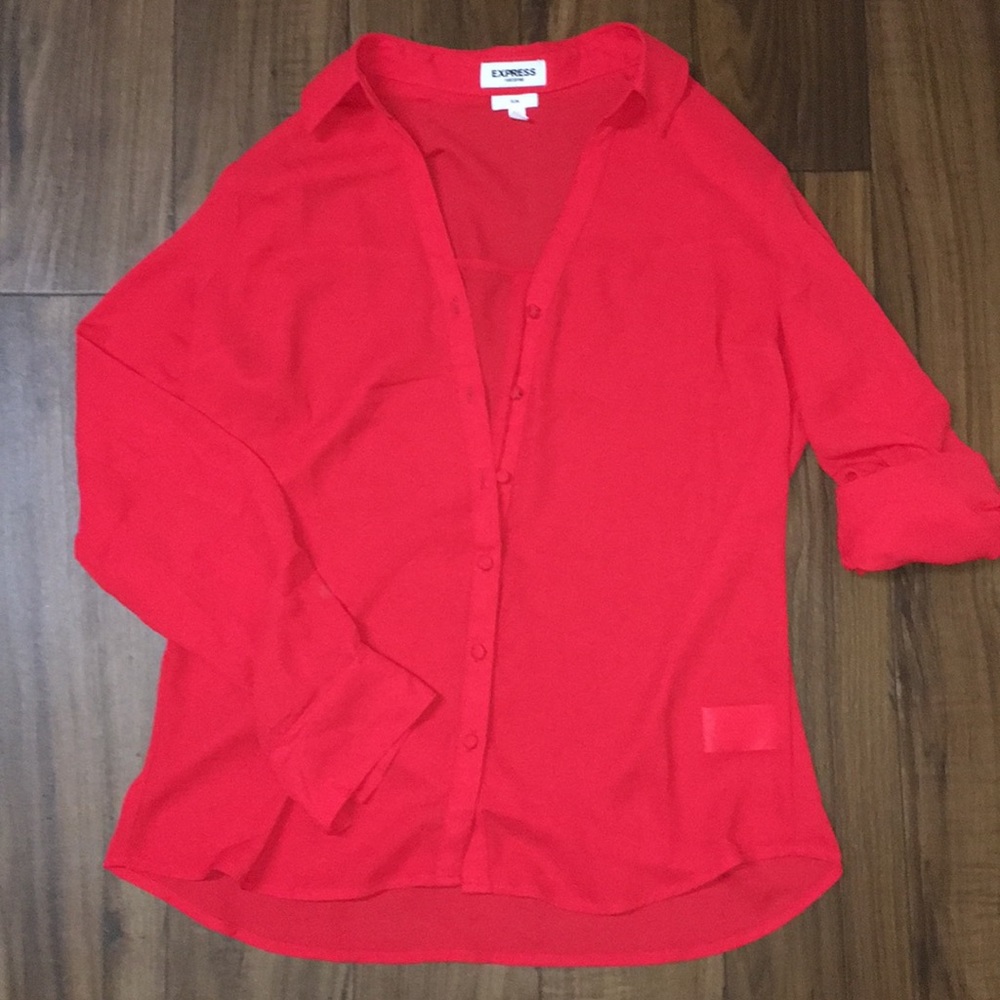 Bright Red Button Down Blouse Brand EXPRESS